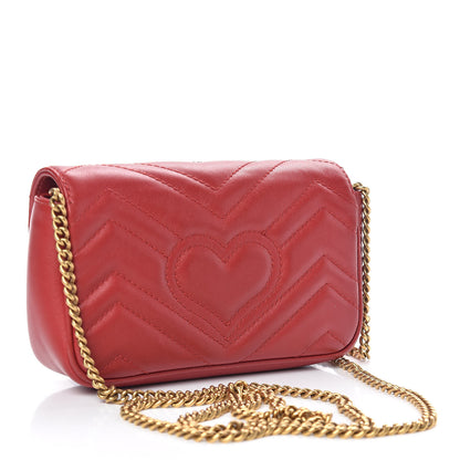 Gucci Calfskin Matelasse Super Mini GG Marmont Shoulder Bag Hibiscus Red 3 of 11