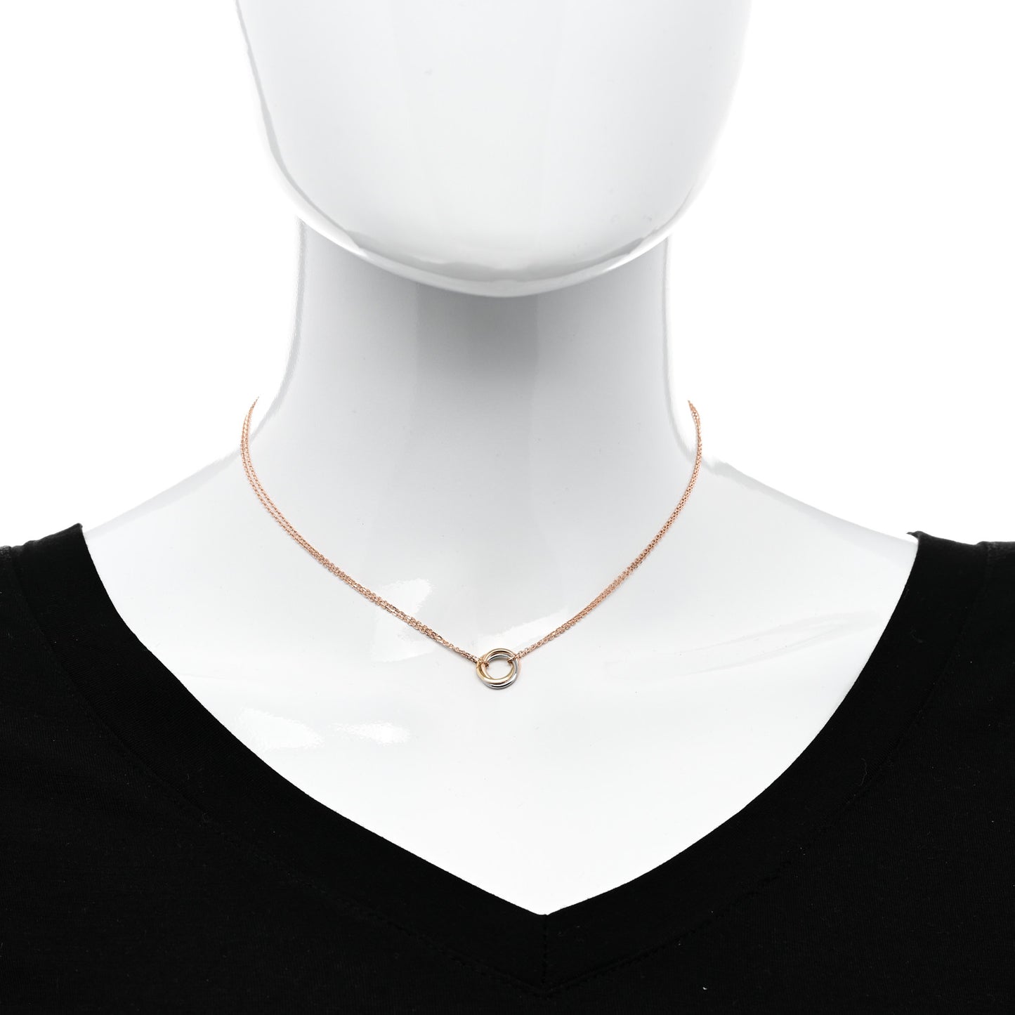 18K Pink Yellow White Gold Trinity Double Chain Pendant Necklace