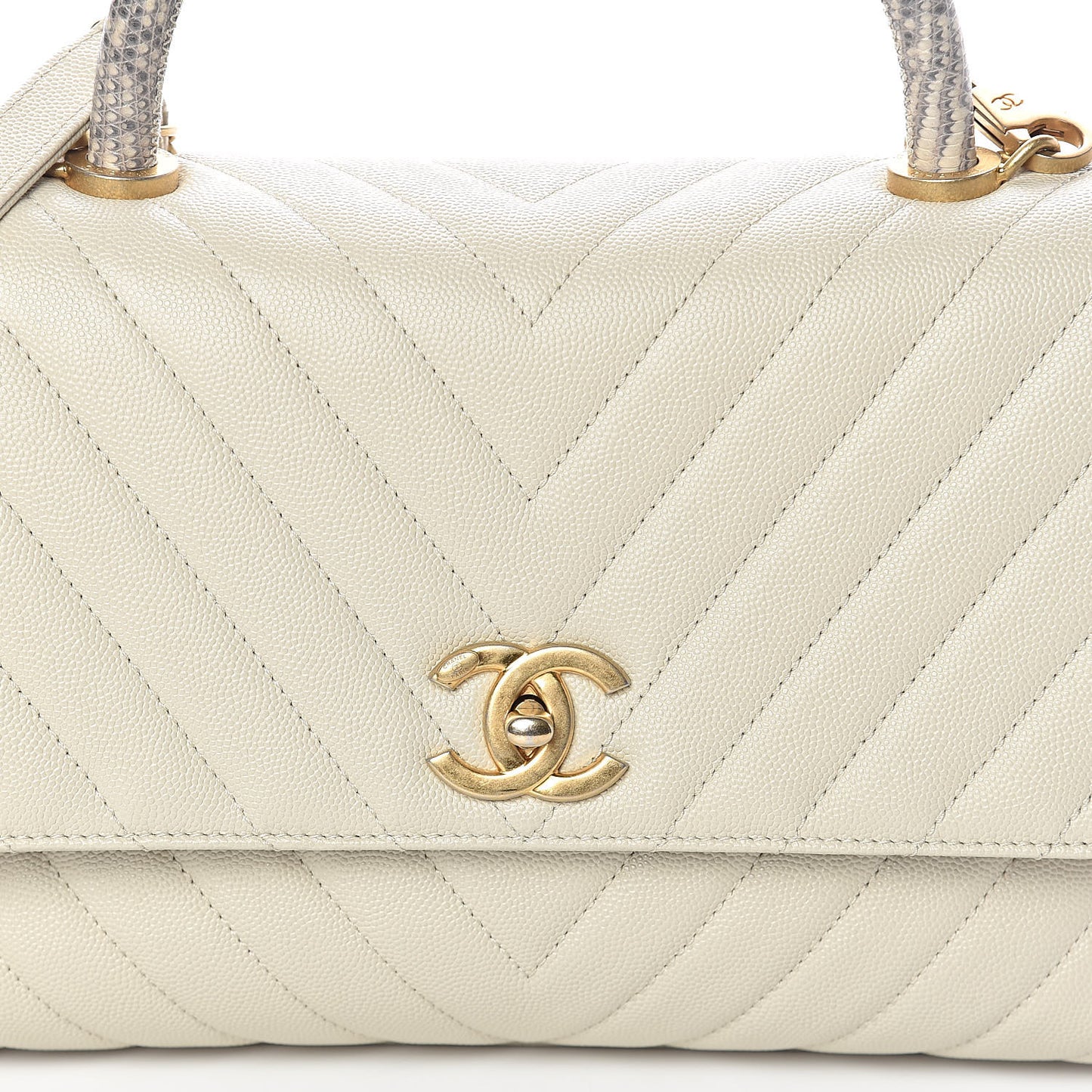 Caviar Lizard Chevron Quilted Small Coco Handle Flap Ivory