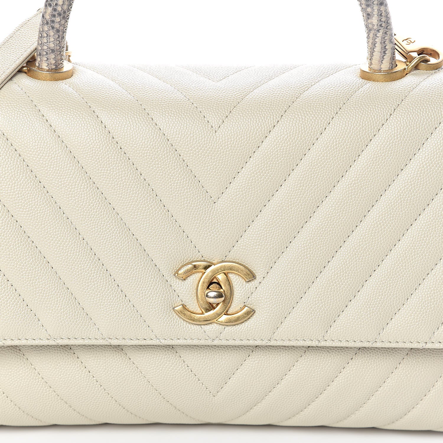 Chanel Caviar Lizard Chevron Quilted Small Coco Handle Flap Ivory 8 of 10