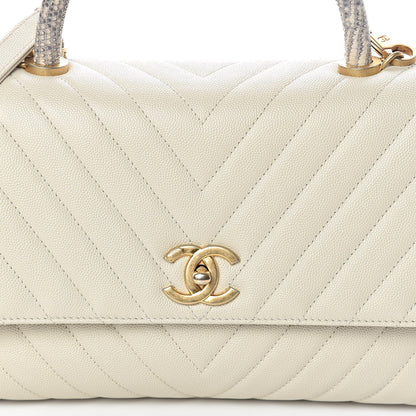 Chanel Caviar Lizard Chevron Quilted Small Coco Handle Flap Ivory 8 of 10