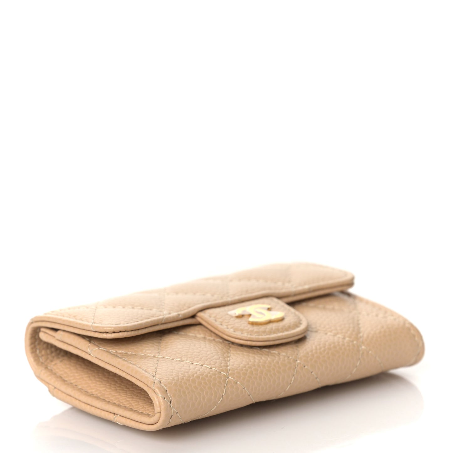 Caviar Quilted Flap Card Holder Wallet Beige