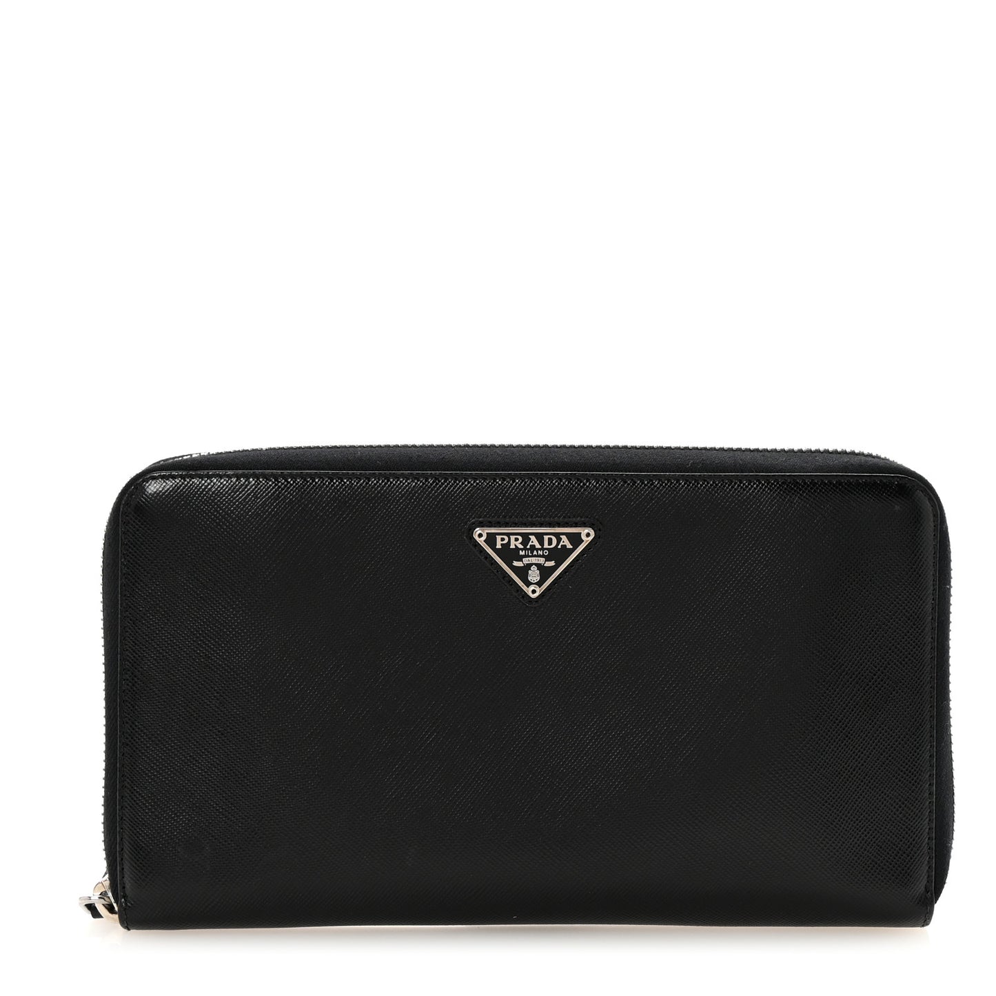 Saffiano Metal Large Zip Around Travel Wallet Black