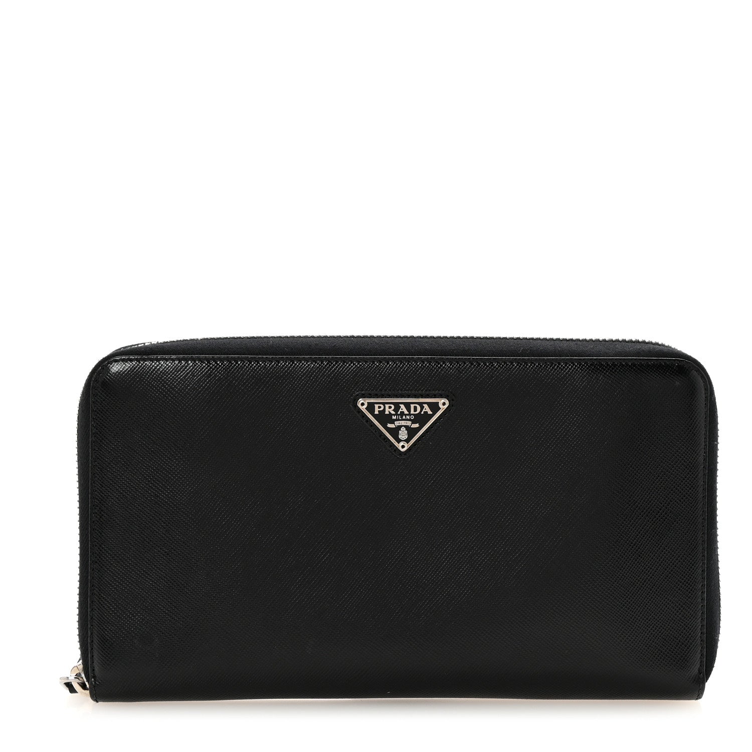 Prada Saffiano Metal Large Zip Around Travel Wallet Black 1 of 6