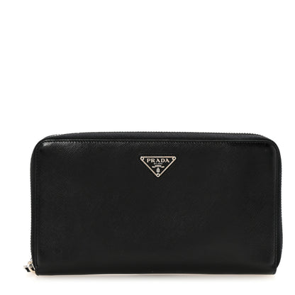 Prada Saffiano Metal Large Zip Around Travel Wallet Black 1 of 6