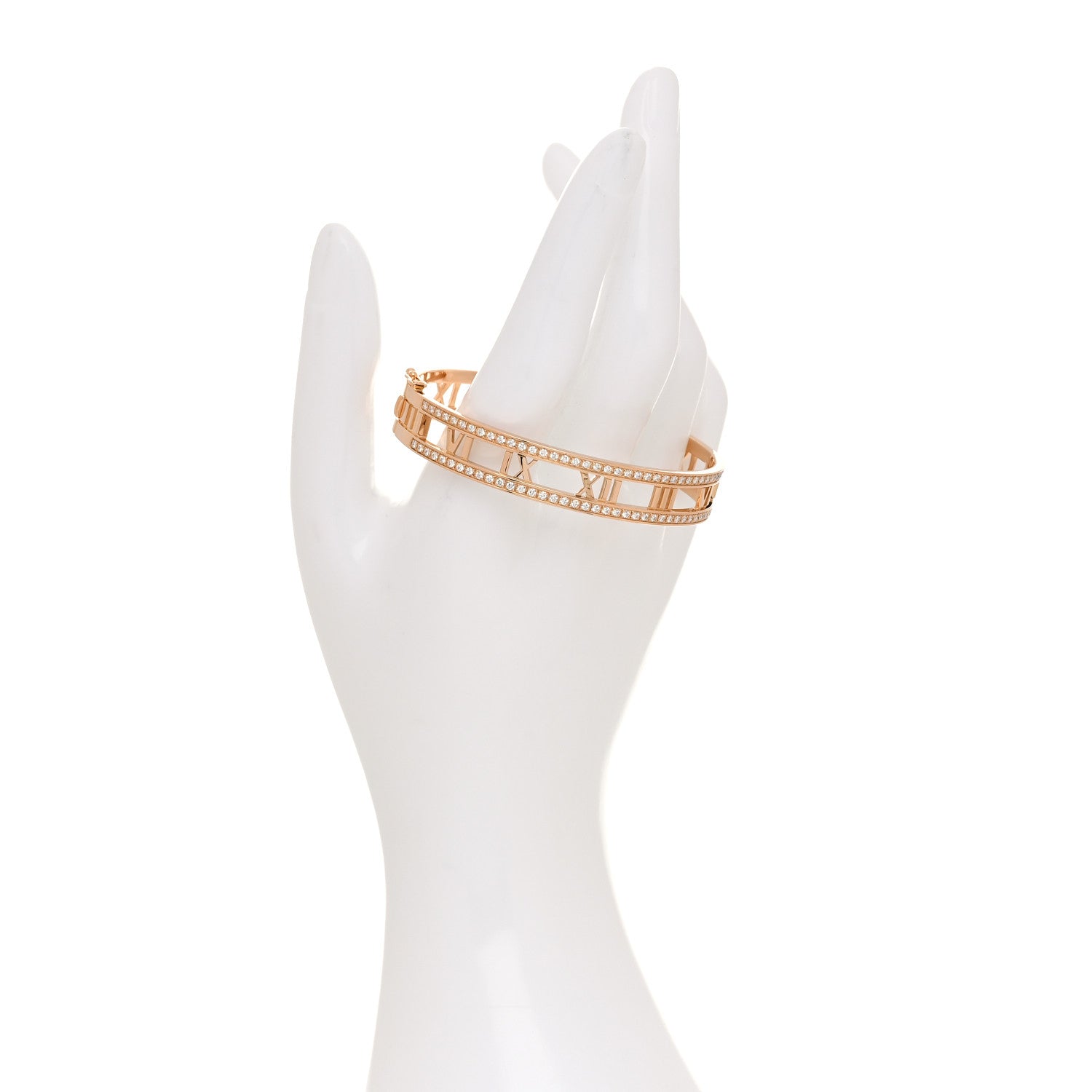 Tiffany 18K Rose Gold Diamond Atlas Open Hinged Bangle Bracelet 2 of 6