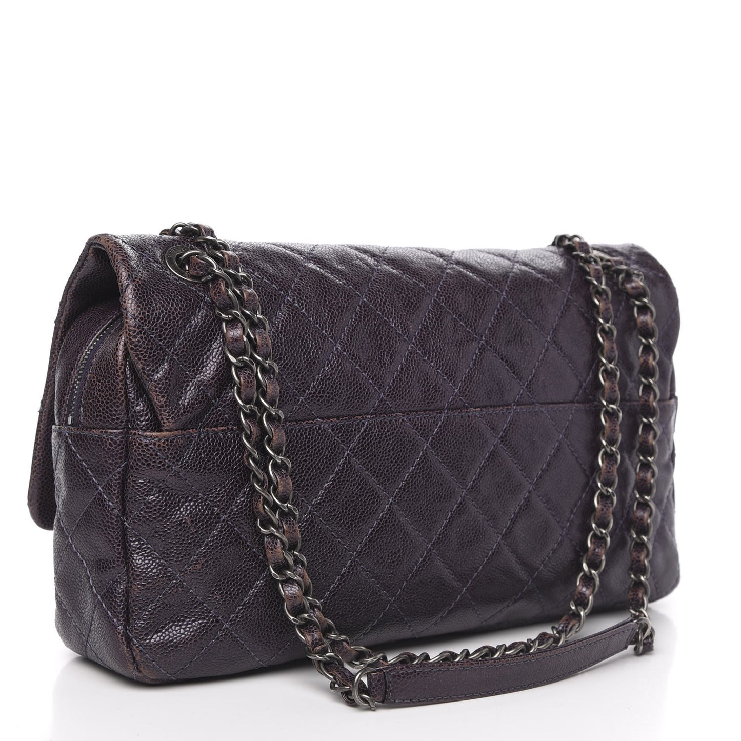 Iridescent Caviar Quilted Large Chic Flap Purple