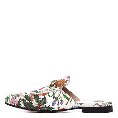 Gucci Canvas Flora Womens Princetown Slippers 37.5 White Multicolor 1 of 9