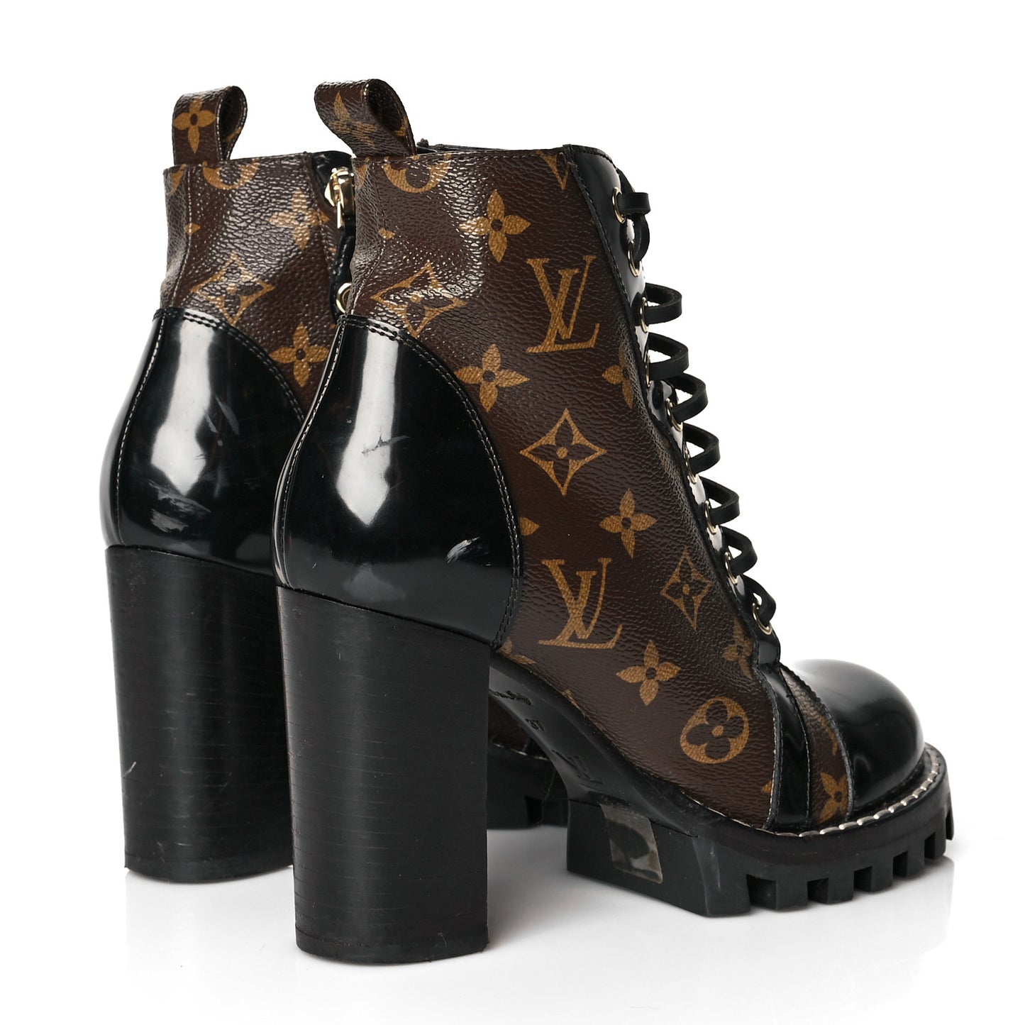 Patent Calfskin Monogram Star Trail Ankle Boots 37 Black