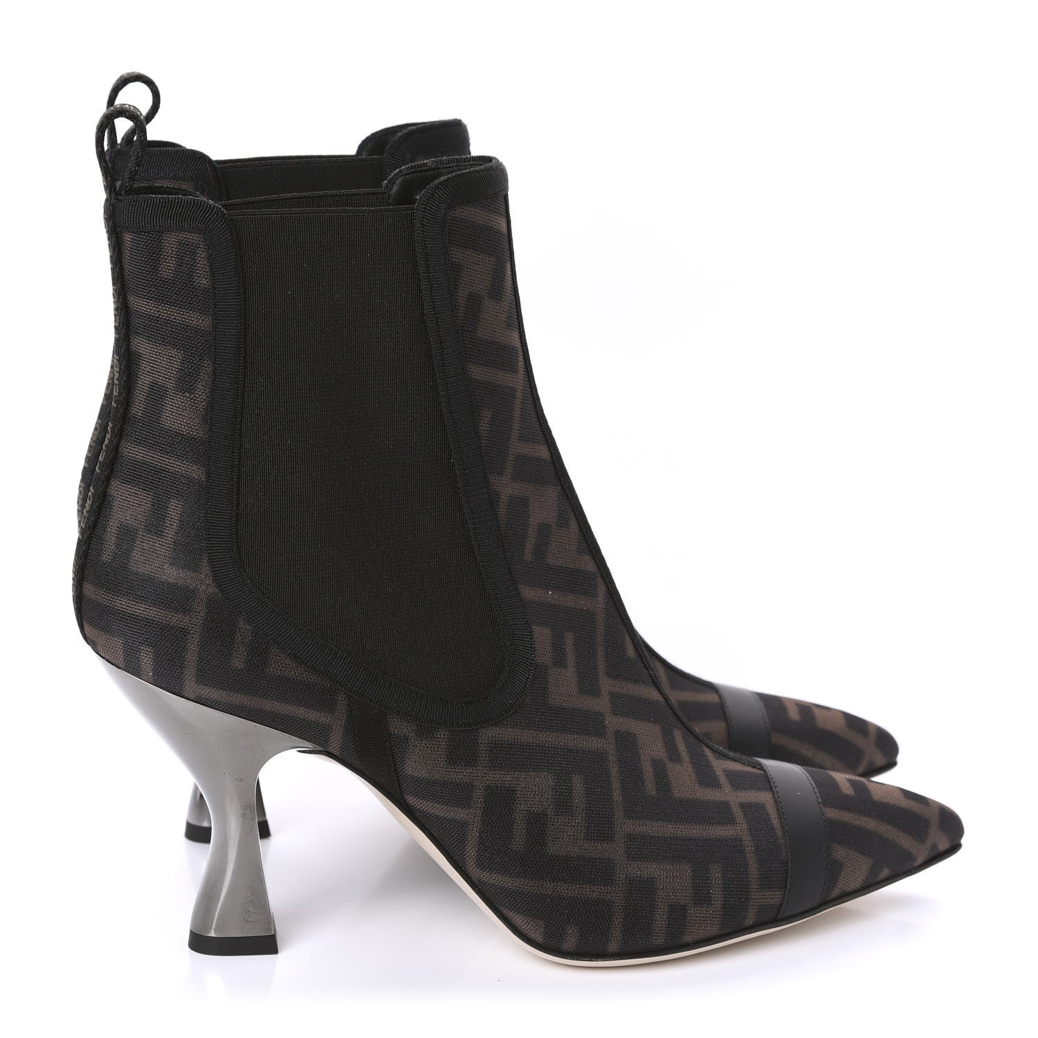 Fendi Mesh Tulle FF Colibri 85mm Ankle Booties 37.5 Tobacco Moro Black 4 of 8