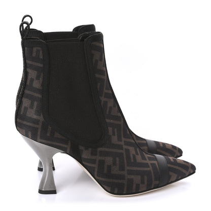 Fendi Mesh Tulle FF Colibri 85mm Ankle Booties 37.5 Tobacco Moro Black 4 of 8