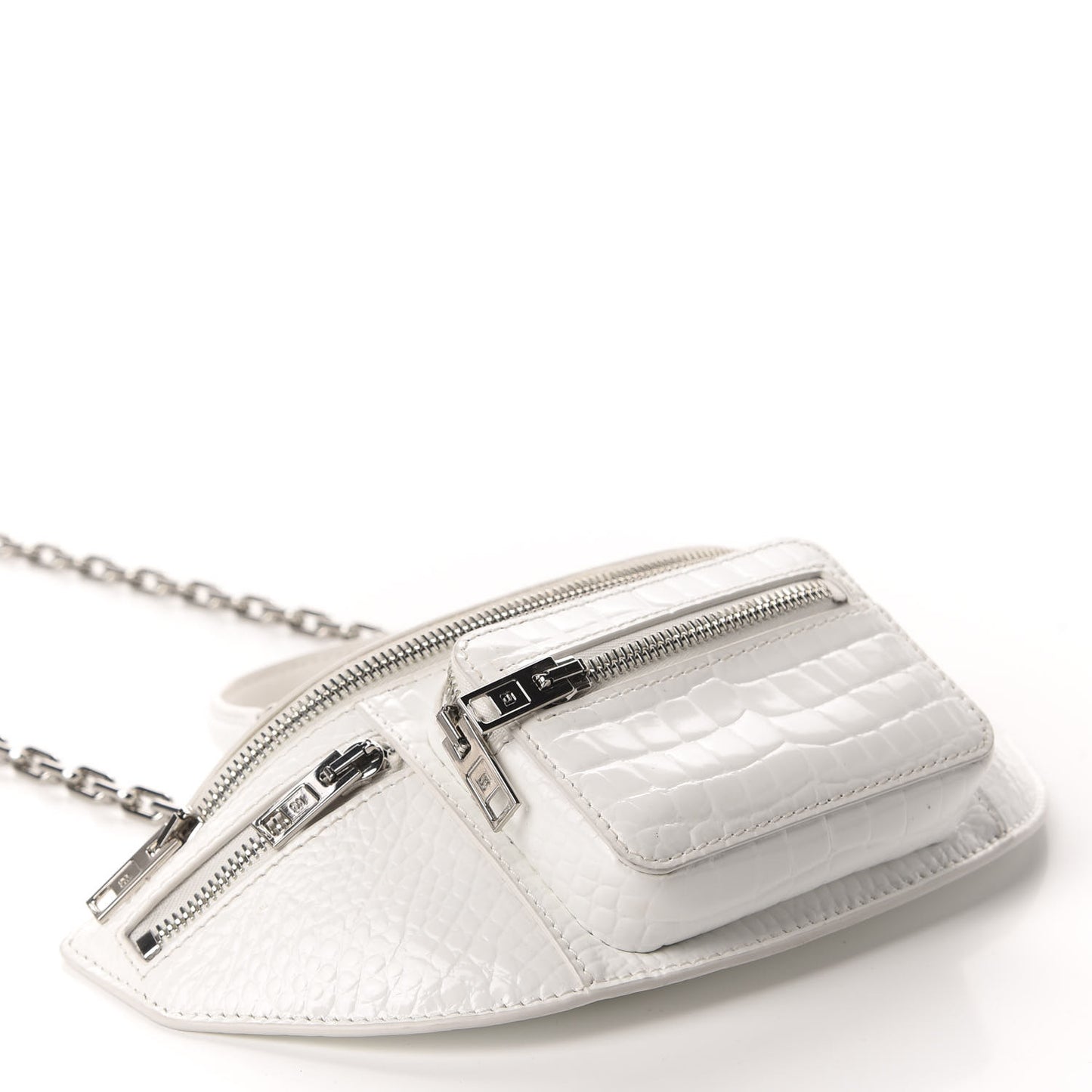 Crocodile Embossed Patent Mini Top Handle Attica Belt Bag White