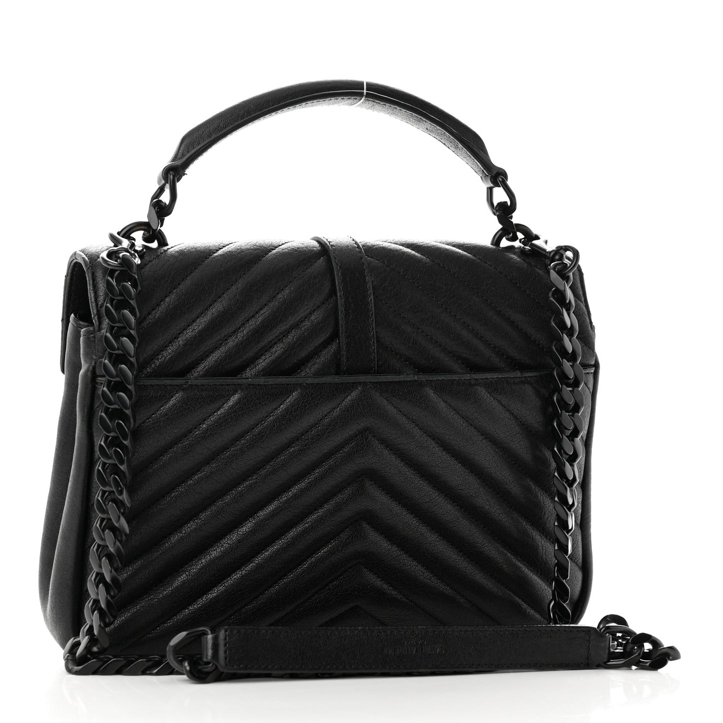 Sheepskin Matelasse Chevron Monogram Monochrome Medium College Bag Black