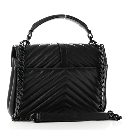 Saint Laurent Sheepskin Matelasse Chevron Monogram Monochrome Medium College Bag Black 2 of 12