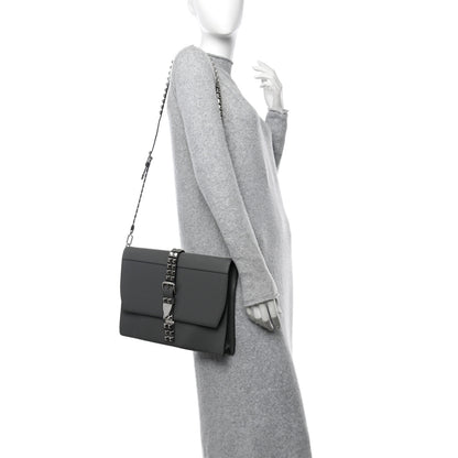 Prada Saffiano City Calfskin Studded Large Elektra Shoulder Bag Mercurio Black 2 of 14