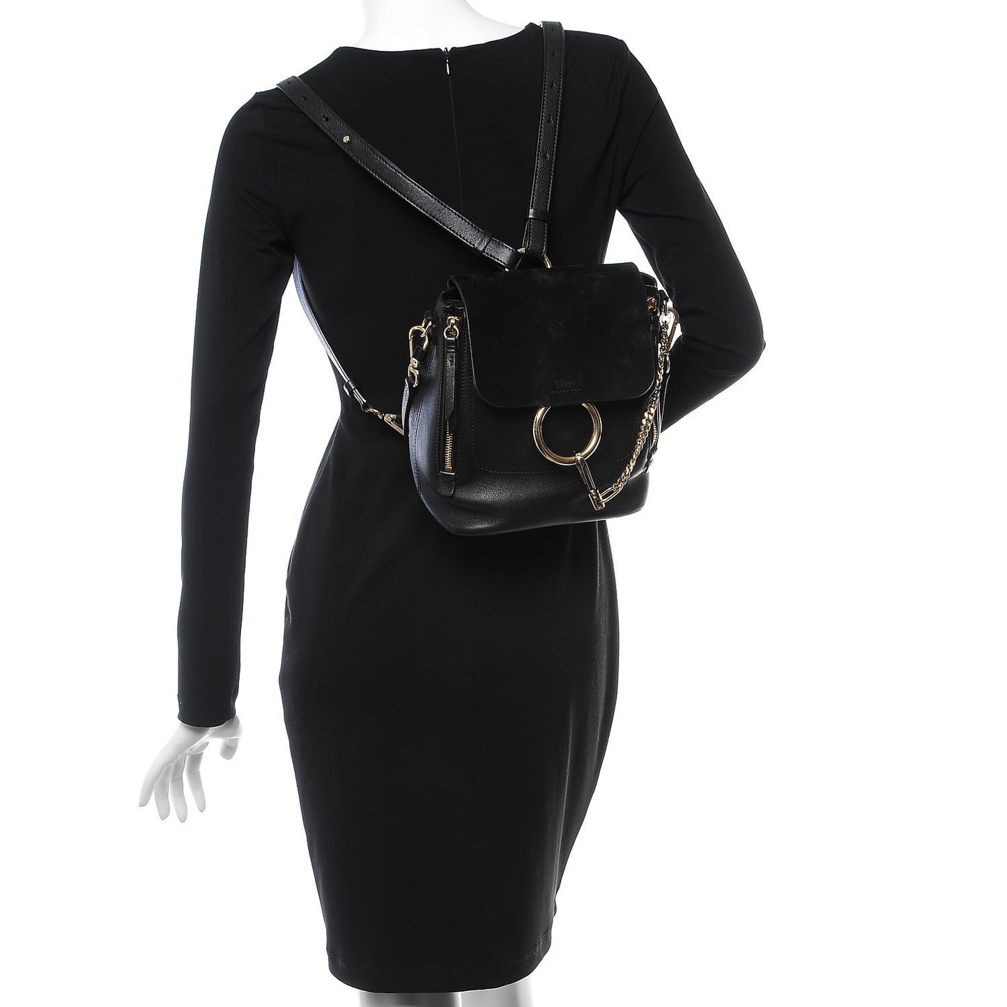 Suede Calfskin Small Faye Backpack Black