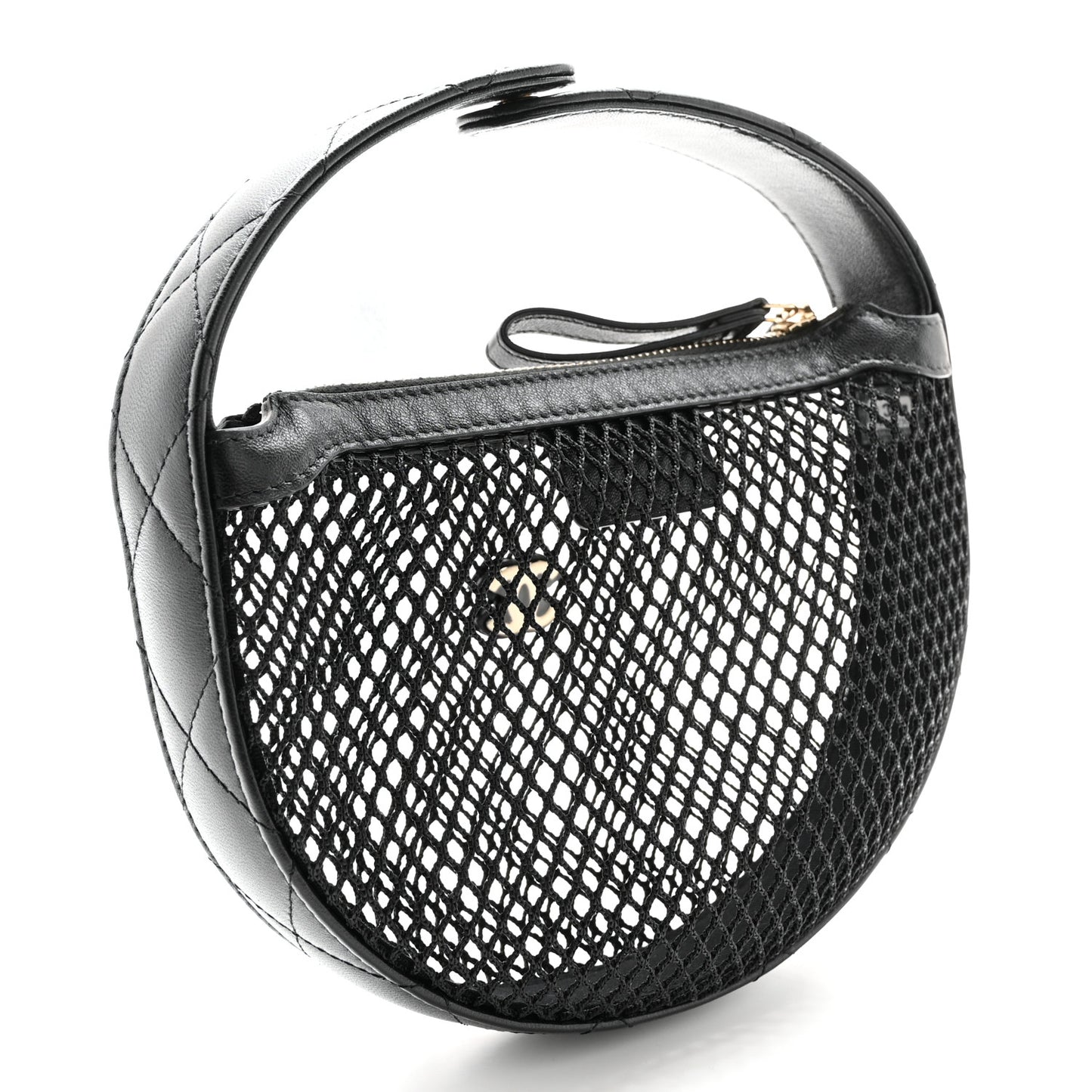 Mesh Shiny Lambskin Pouch Hobo Black