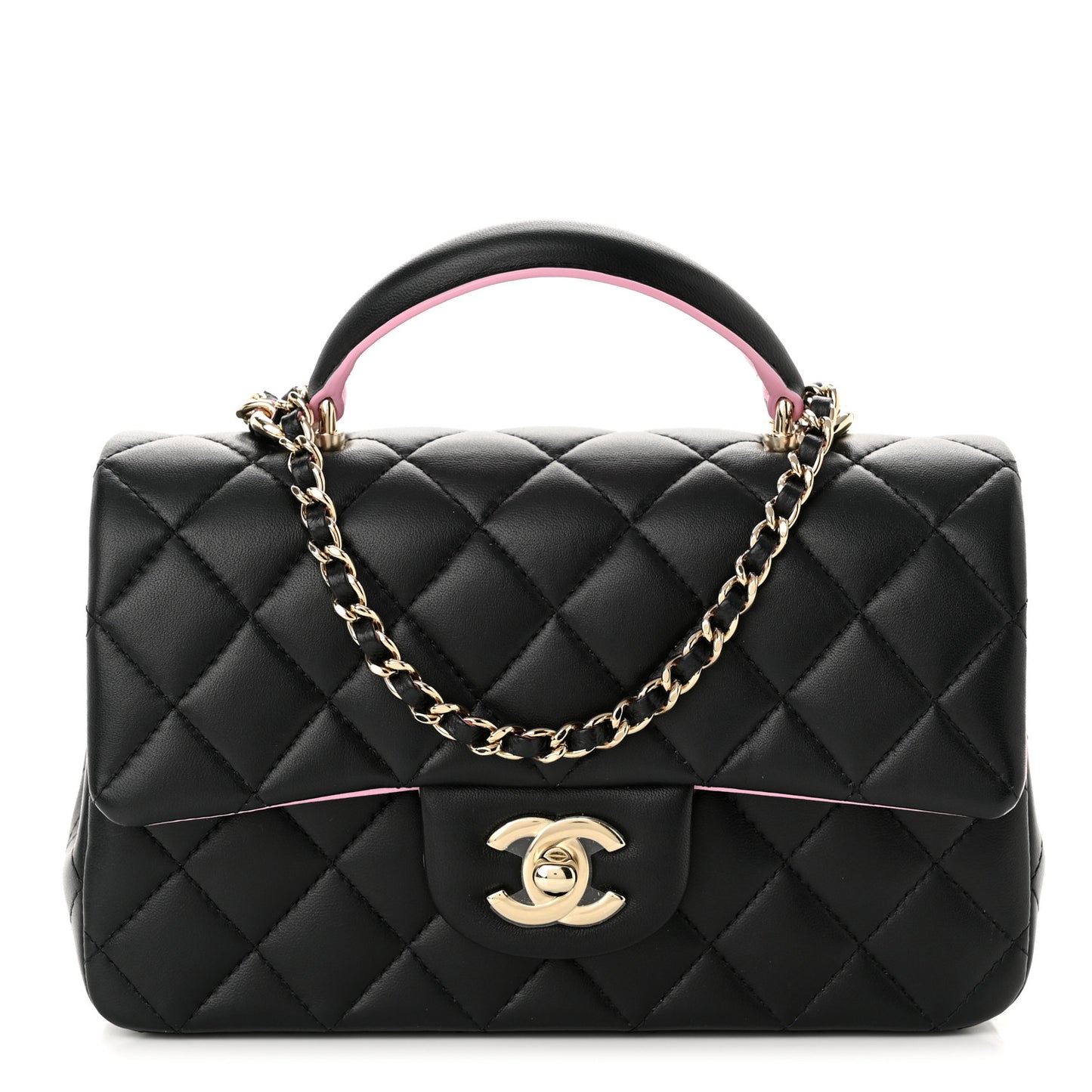 Lambskin Quilted Bi-Color Mini Top Handle Rectangular Flap Black Lilac