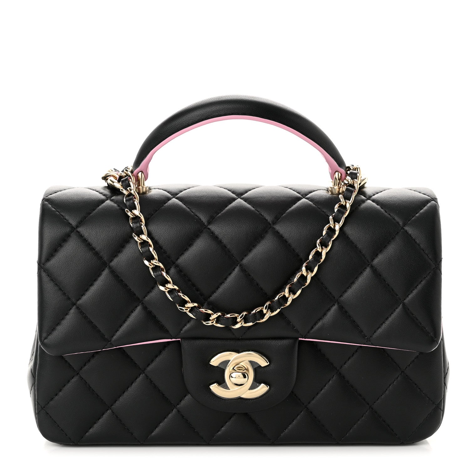 Chanel Lambskin Quilted Bi-Color Mini Top Handle Rectangular Flap Black Lilac 1 of 11