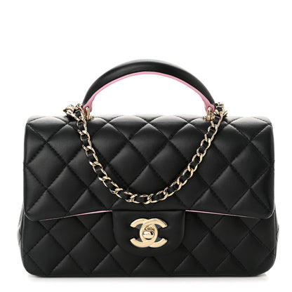 Chanel Lambskin Quilted Bi-Color Mini Top Handle Rectangular Flap Black Lilac 1 of 11