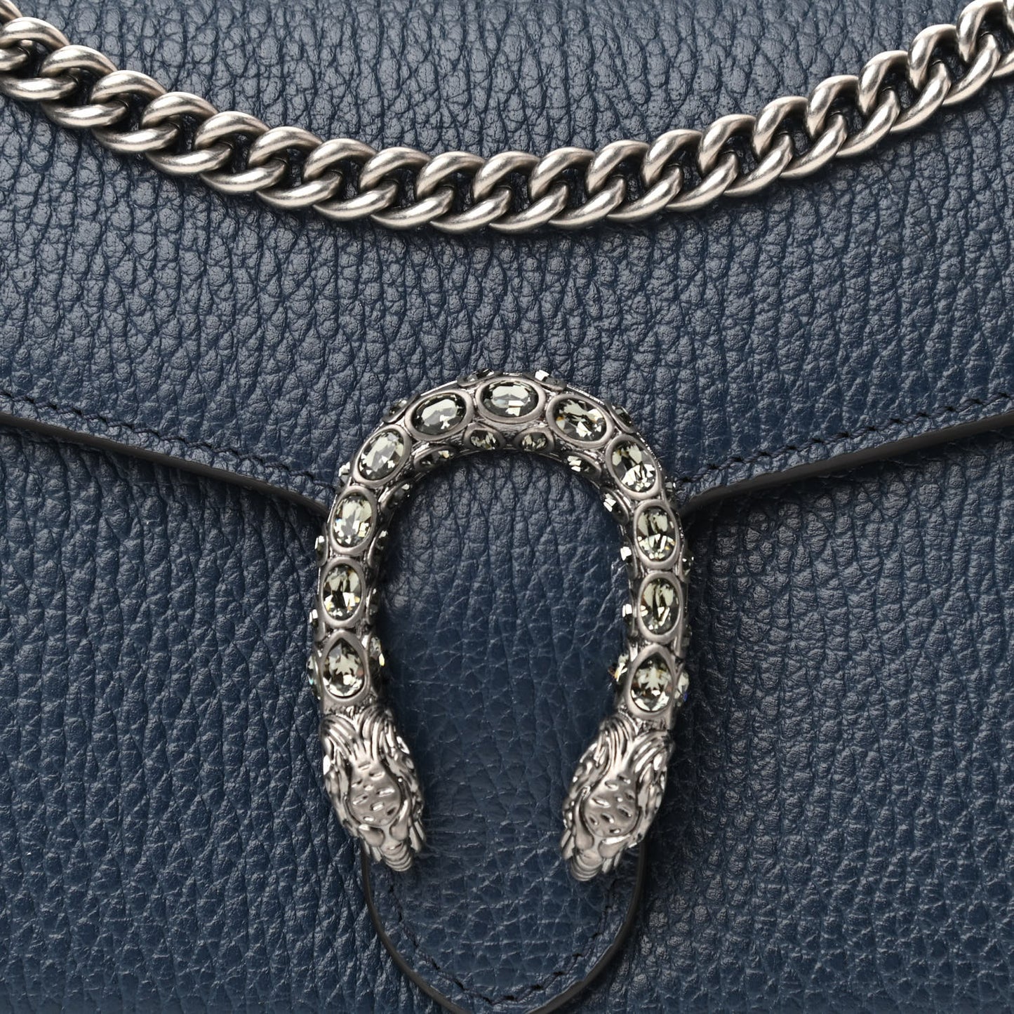 Dollar Calfskin Crystal Mini Dionysus Chain Wallet Blue Agata Black Diamond