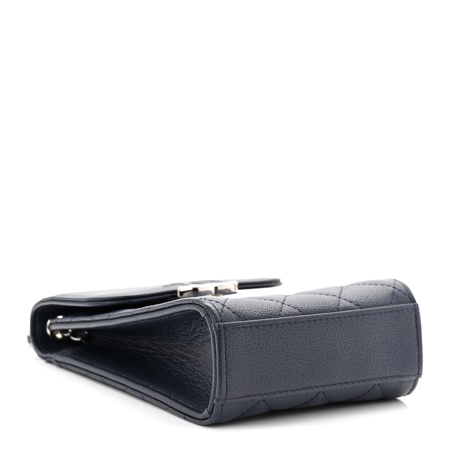 Grained Calfskin Quilted CC Box Clutch With Chain Navy
