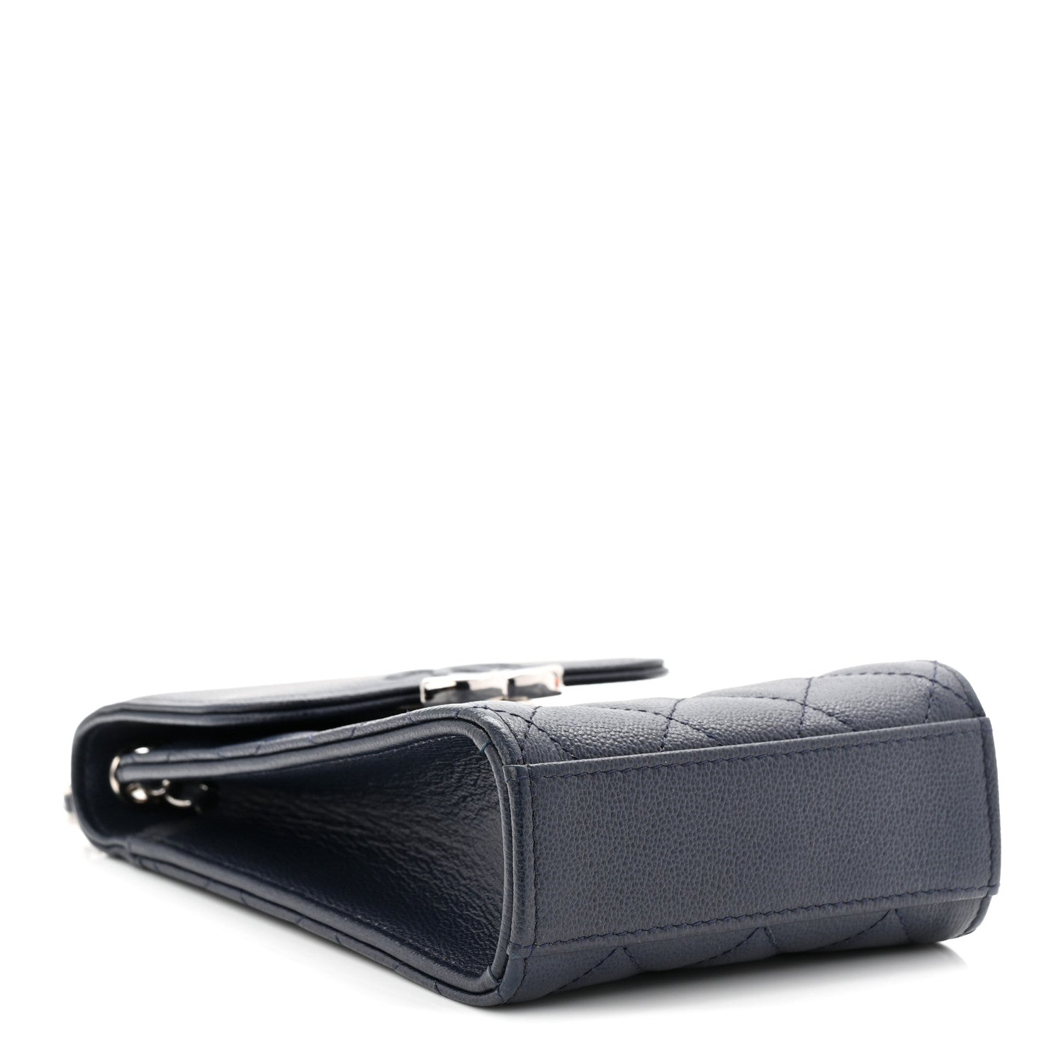 Chanel Grained Calfskin Quilted CC Box Clutch With Chain Navy 4 of 11