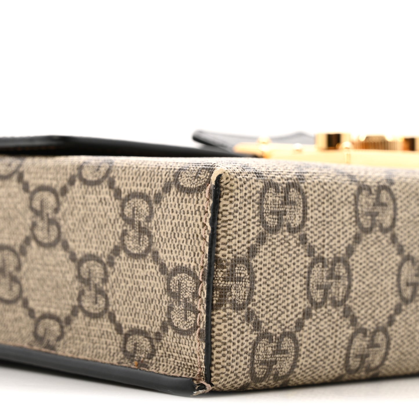 GG Supreme Monogram Calfskin Mini Padlock Top Handle Shoulder Bag Beige Black Cuir