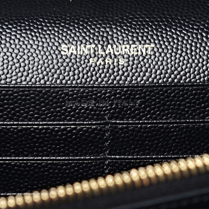 Saint Laurent Grain De Poudre Matelasse Chevron Monogram Chain Wallet Black 7 of 11