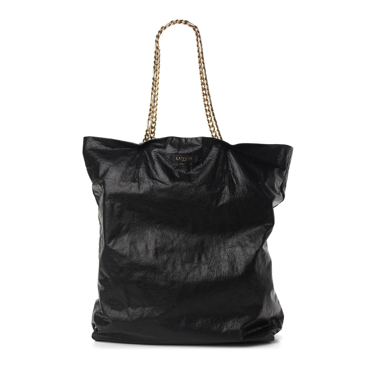 Crinkled Lambskin Paper Bag Tote Black