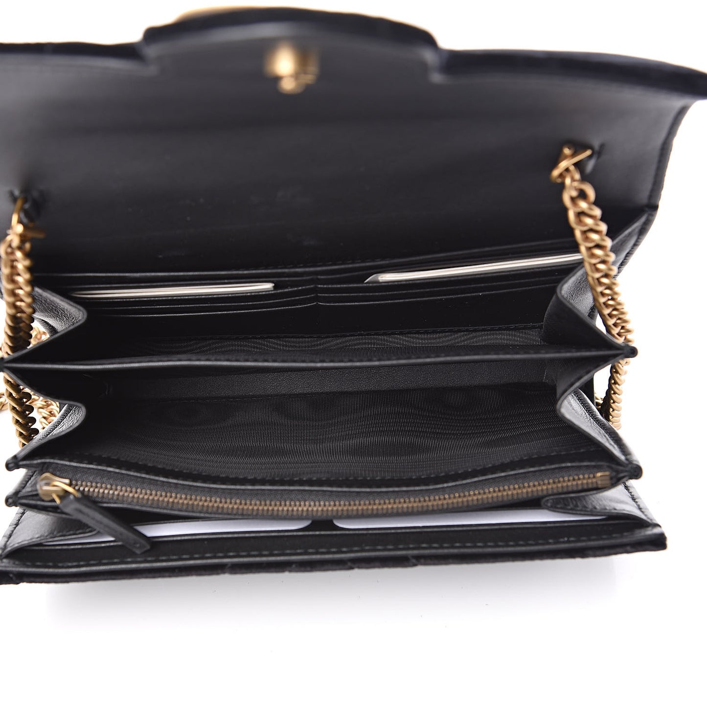 Velvet Matelasse GG Marmont Chain Wallet Black