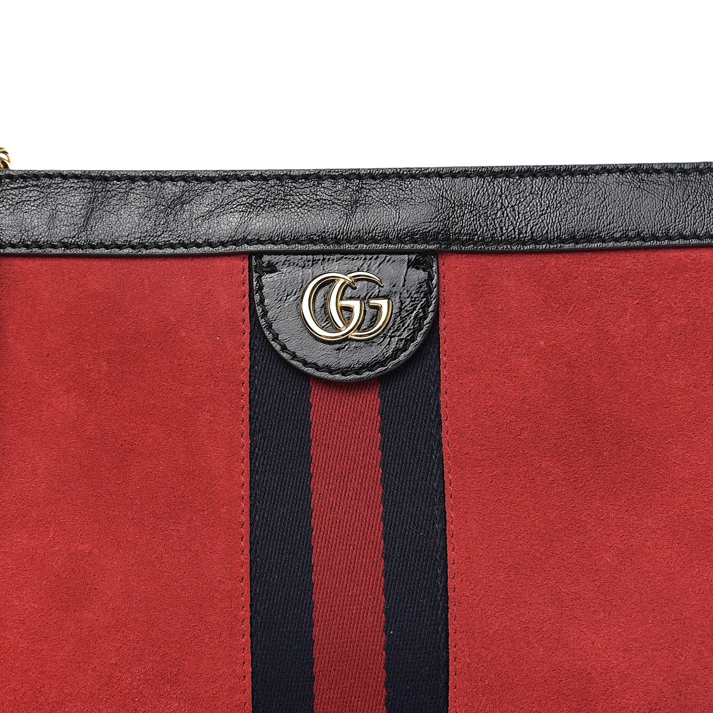 Suede Patent Web Small Ophidia Chain Shoulder Bag Hibiscus Red Black