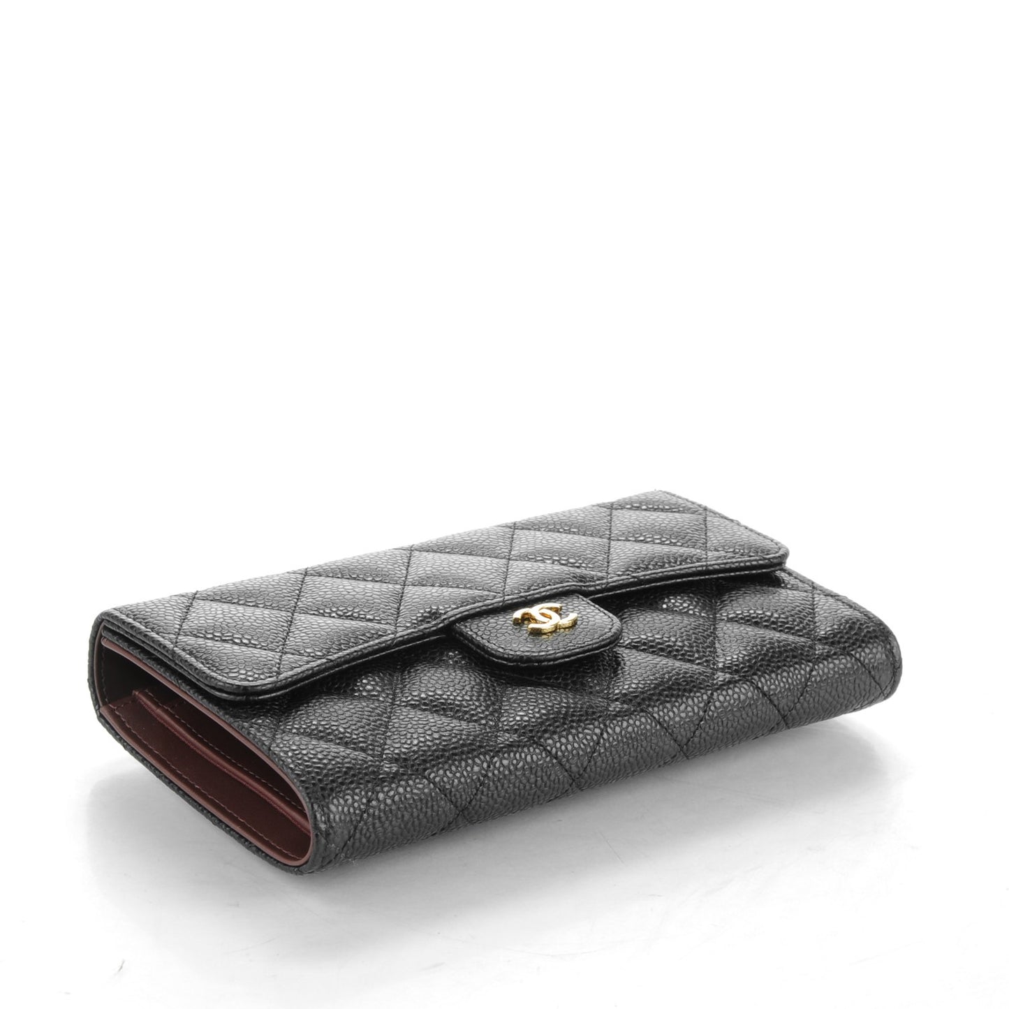 Caviar Quilted Large Flap Wallet Black