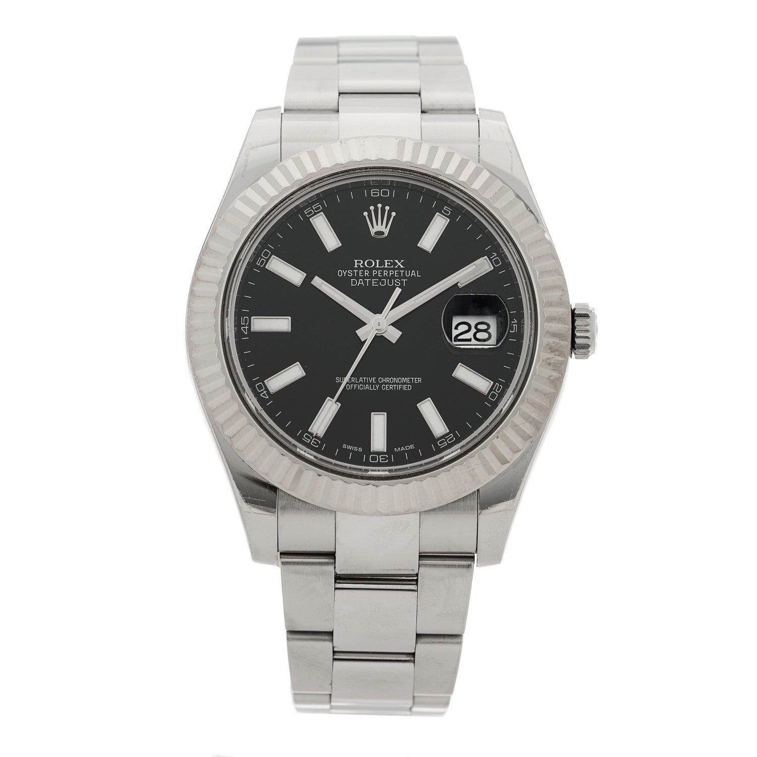 Rolex Stainless Steel 18K White Gold 41mm Oyster Perpetual Datejust Watch Black 116334 1 of 5