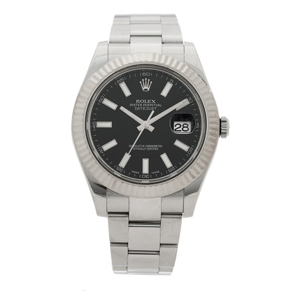 Rolex Stainless Steel 18K White Gold 41mm Oyster Perpetual Datejust Watch Black 116334 1 of 5