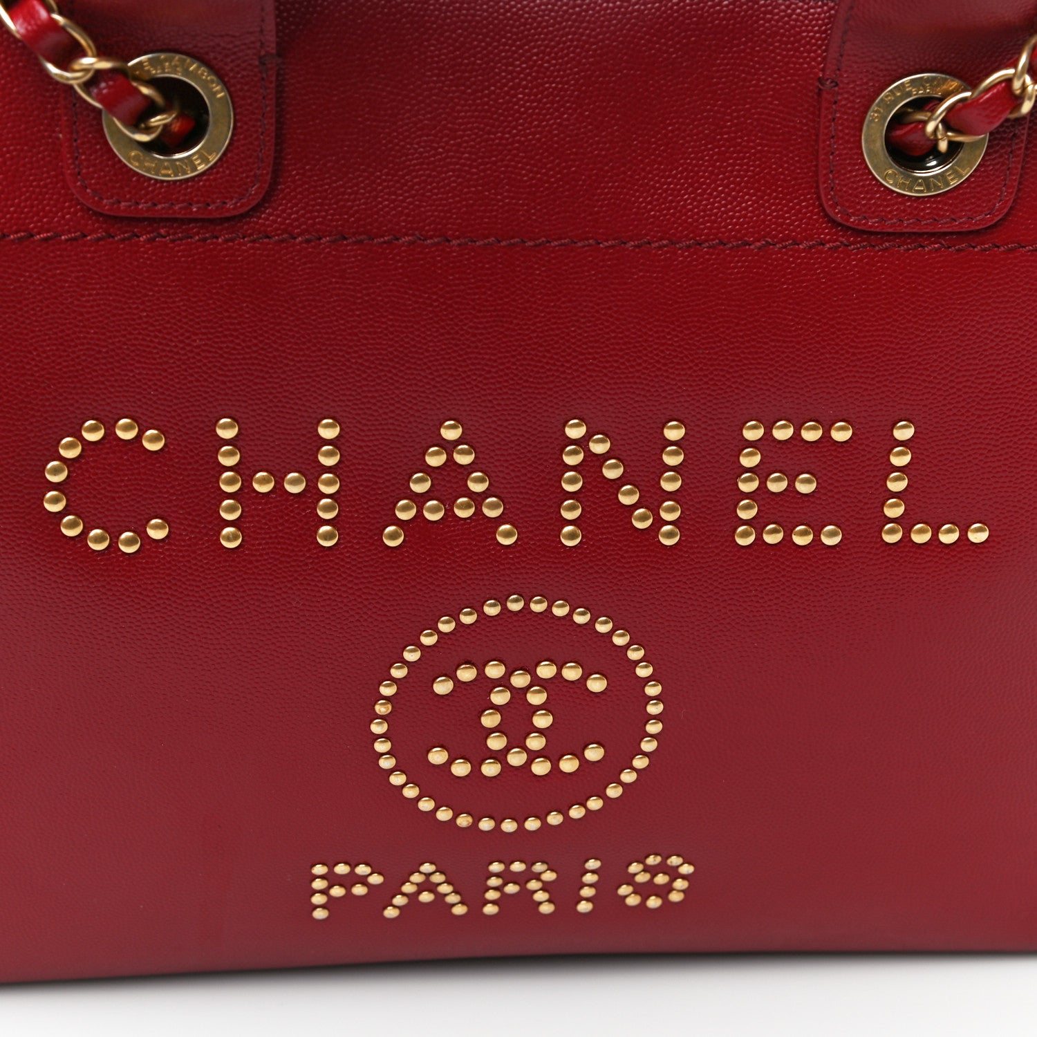 Chanel Caviar Small Studded Deauville Tote Red 12 of 12