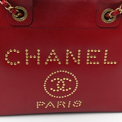Chanel Caviar Small Studded Deauville Tote Red 12 of 12