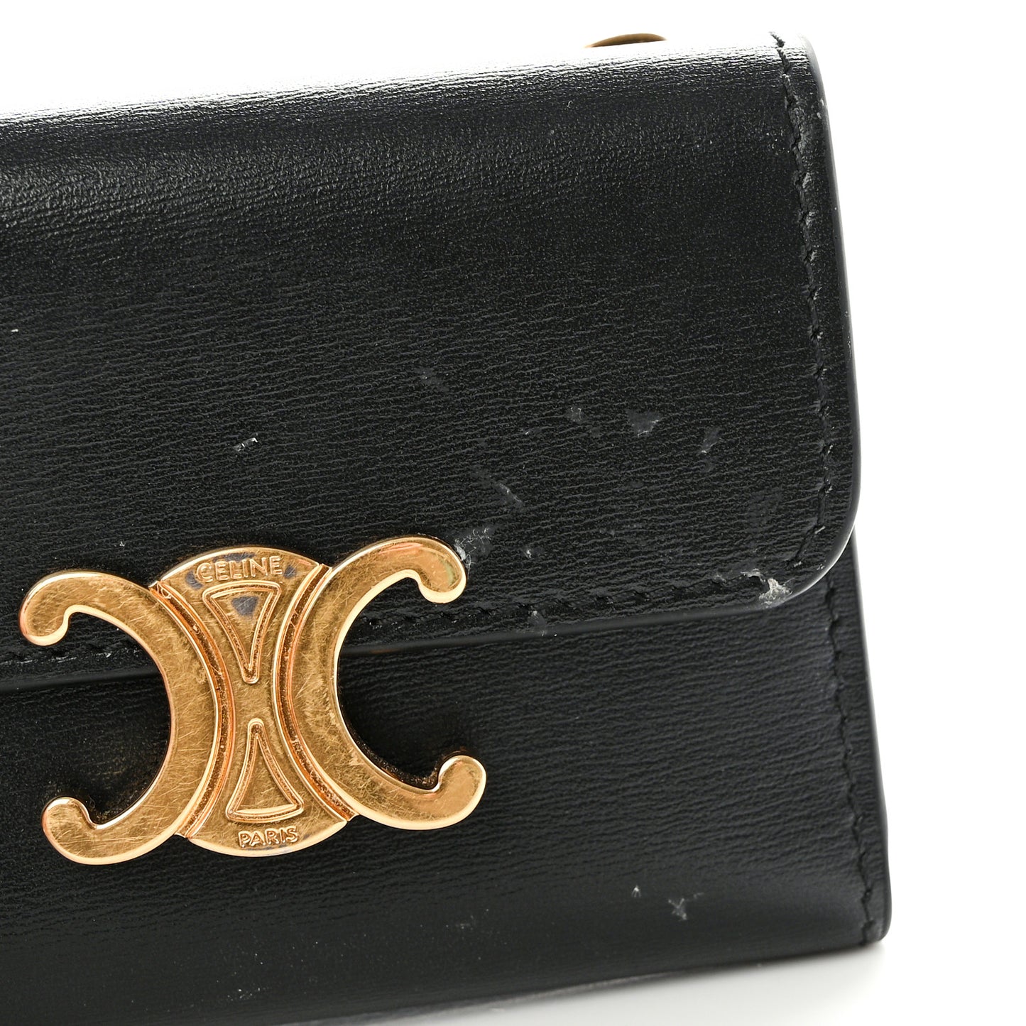 Calfskin Compact Triomphe Wallet With Coin Purse Black