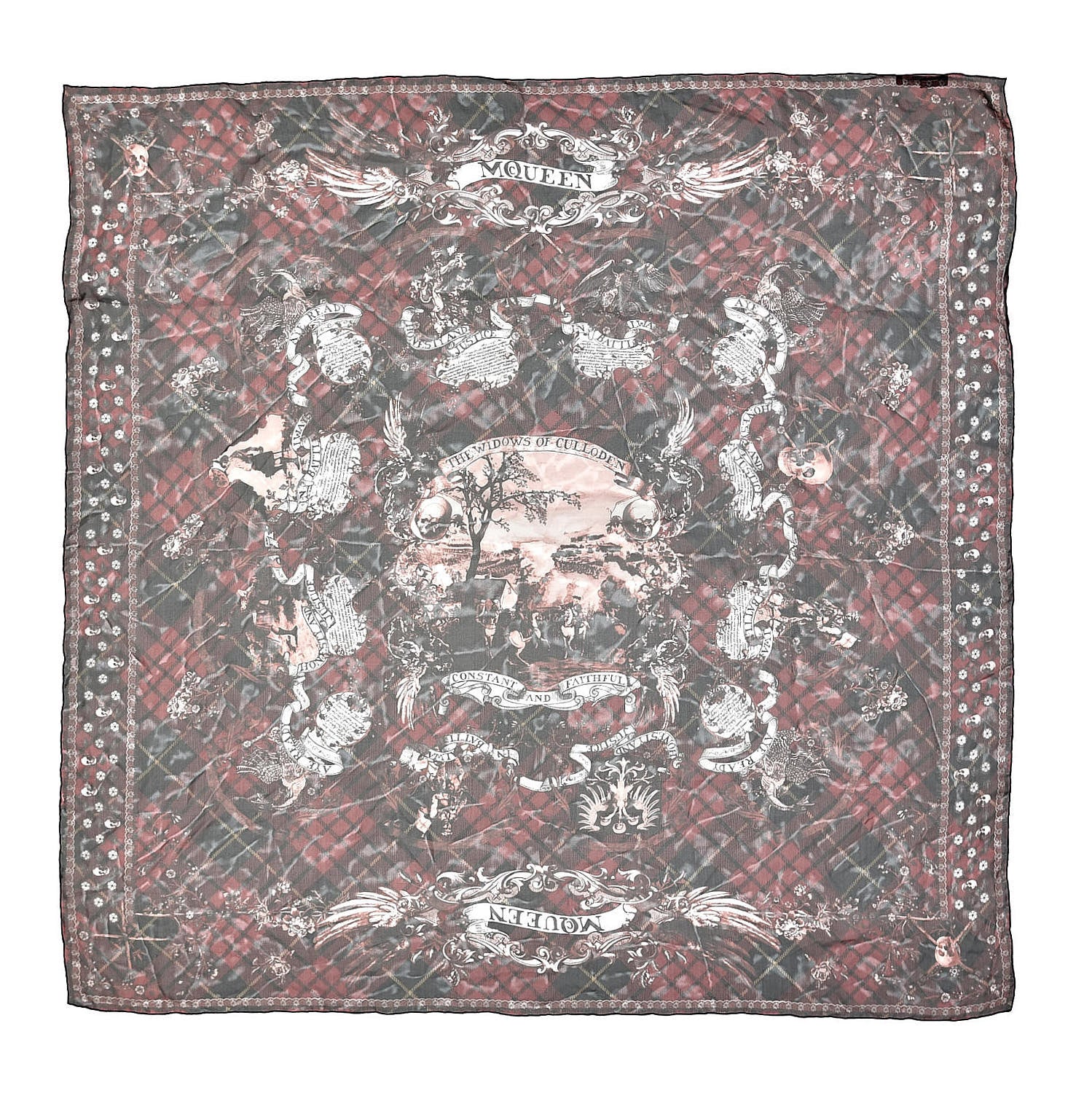 Alexander McQueen Silk Plaid Skull Print Scarf Red 1 of 4