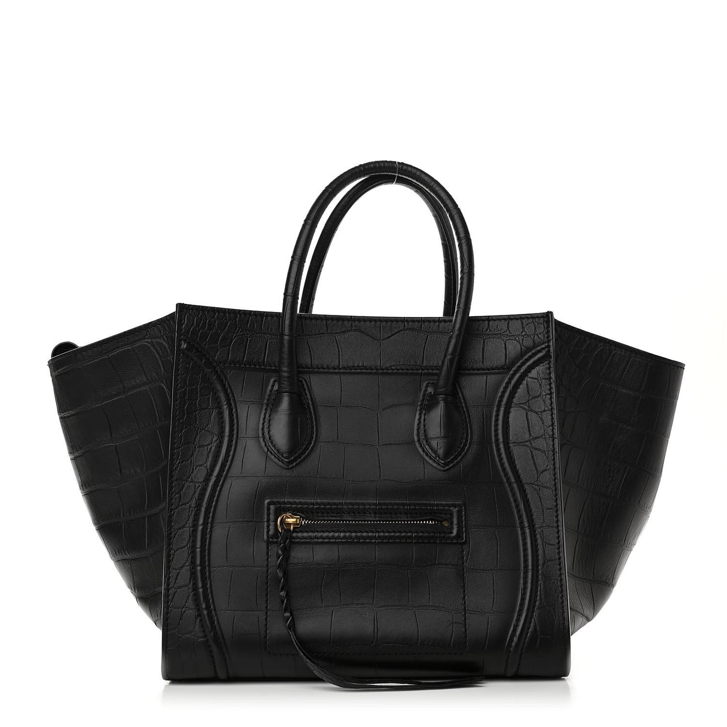 Calfskin Crocodile Embossed Medium Phantom Luggage Black