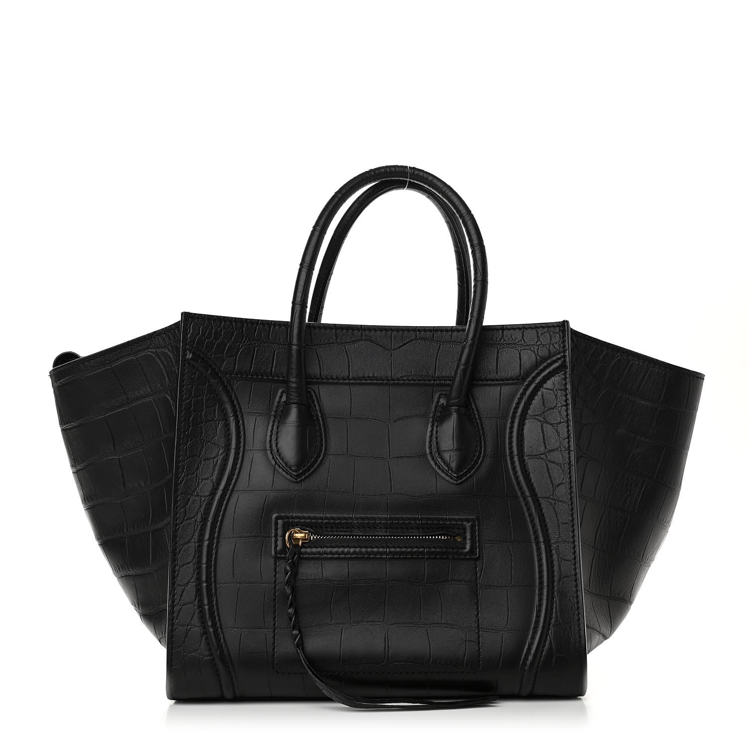 Celine Calfskin Crocodile Embossed Medium Phantom Luggage Black 1 of 10