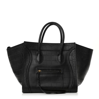 Celine Calfskin Crocodile Embossed Medium Phantom Luggage Black 1 of 10