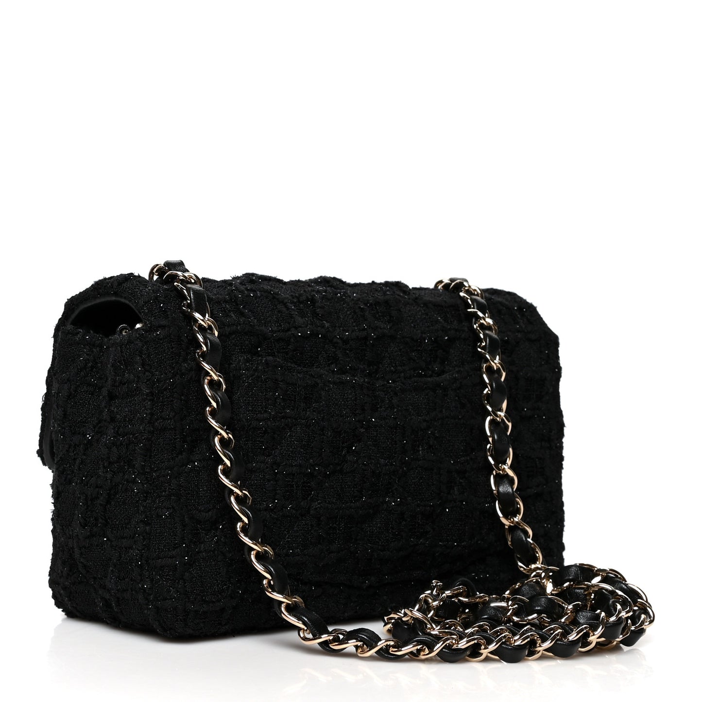 Tweed Quilted Mini Rectangular Flap Black