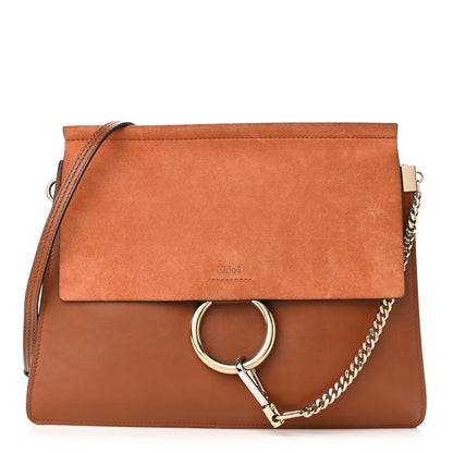 Chloe Suede Calfskin Medium Faye Shoulder Bag Tobacco 1 of 10