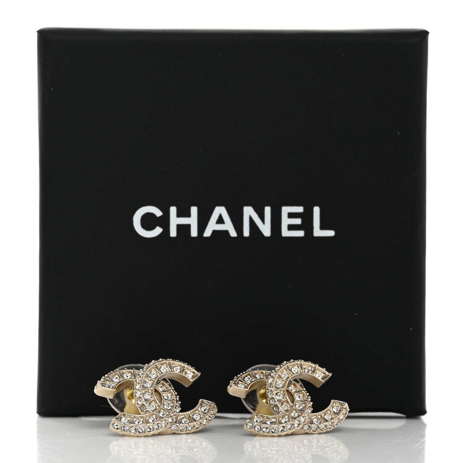 Chanel Crystal Timeless CC Earrings Light Gold 5 of 5