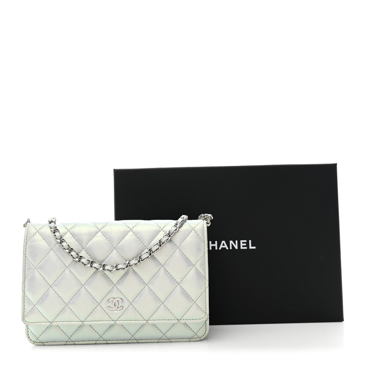 Chanel Iridescent Calfskin Quilted Wallet On Chain WOC Light Blue 12 of 12