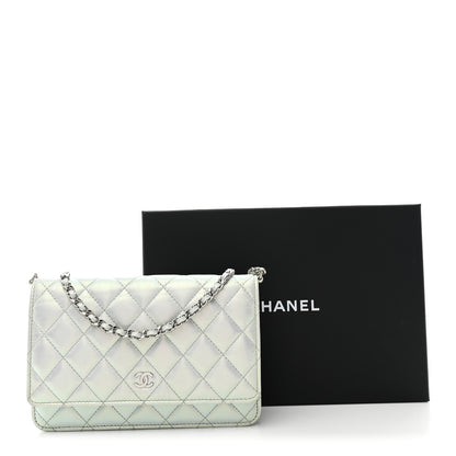 Chanel Iridescent Calfskin Quilted Wallet On Chain WOC Light Blue 12 of 12
