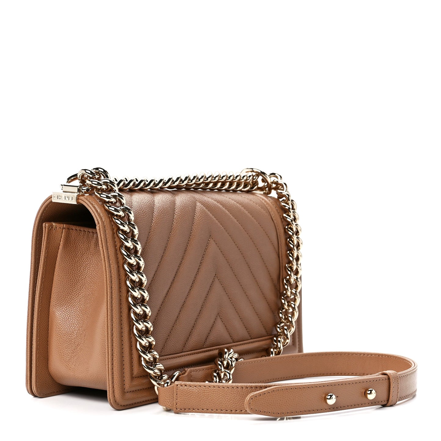 Caviar Chevron Quilted Medium Boy Flap Dark Beige