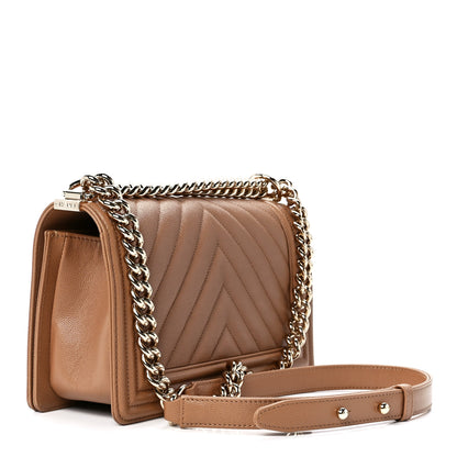 Chanel Caviar Chevron Quilted Medium Boy Flap Dark Beige 3 of 11