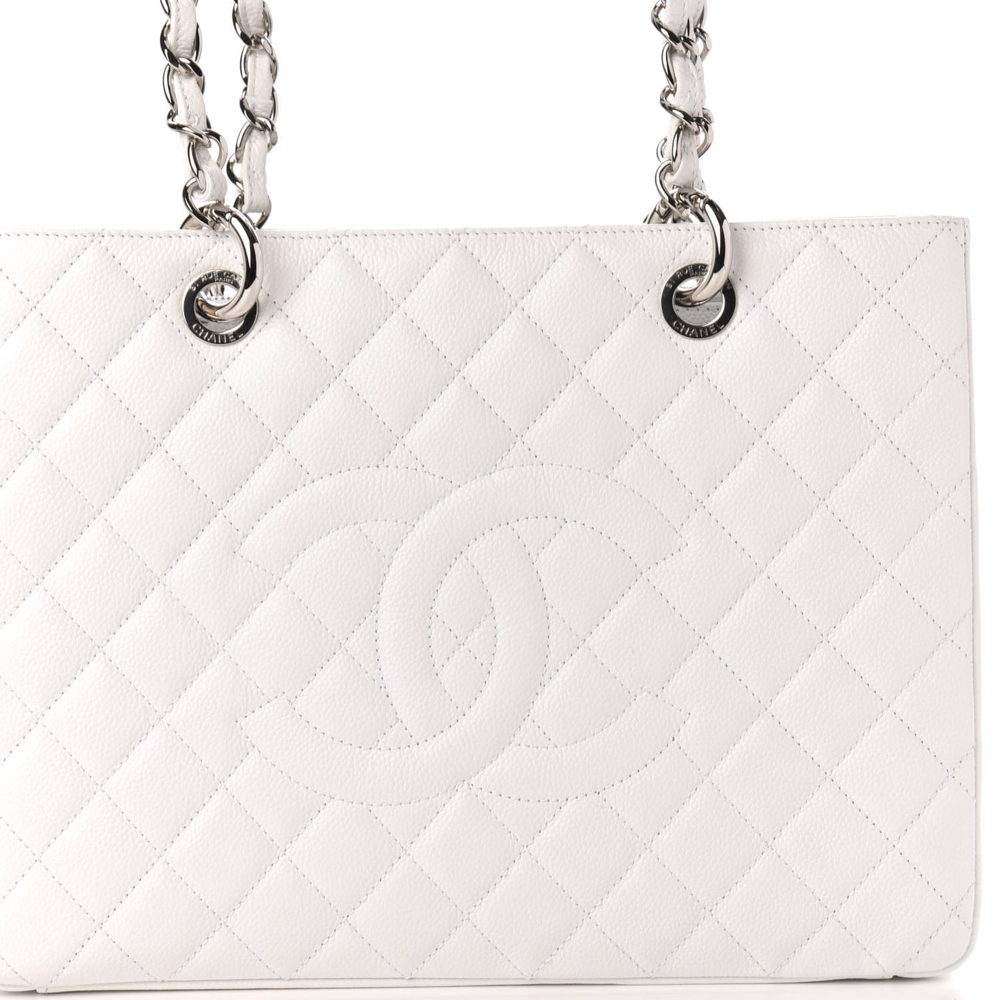 Caviar Quilted Grand Shopping Tote GST White